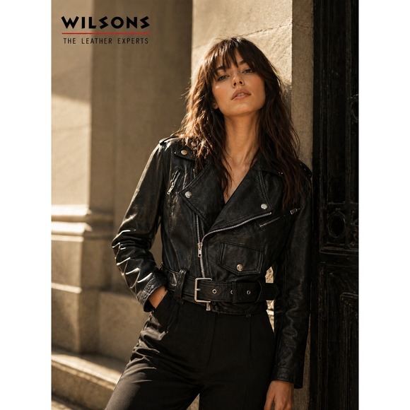 Wilsons Leather Jackets & Blazers - WILSONS BLACK LEATHER CROPPED MOTO JACKET BELTED XS